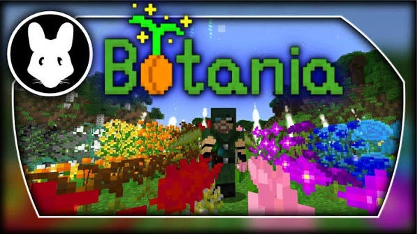 Botania Mod gameplay with colorful flowers